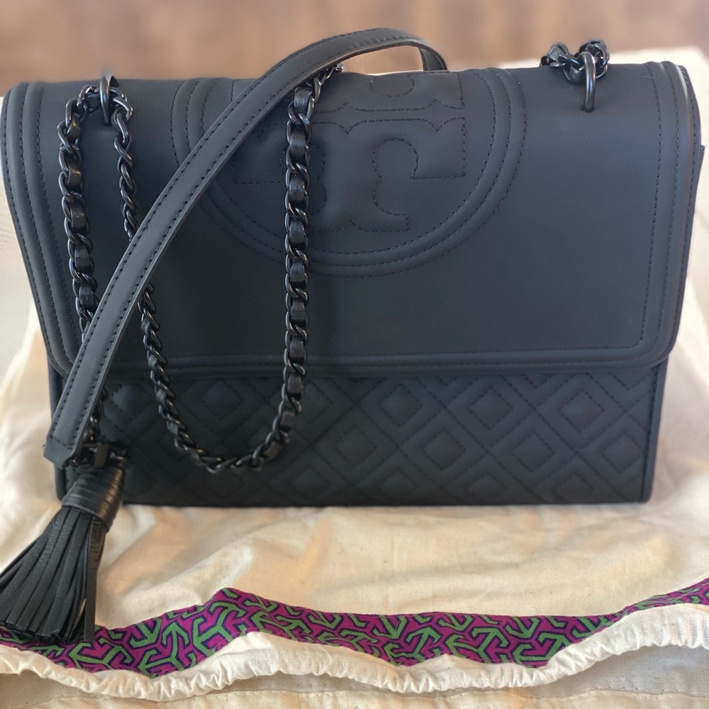 Large Matte Black Tory Burch Fleming.
